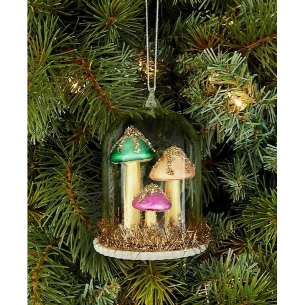 Holiday Lane Enchanted Forest Glass Colorful Mushrooms Ornament